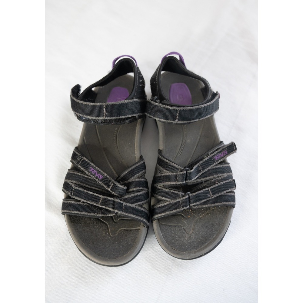 Teva Tirra Sandals Womens 6 Black Grey Purple Good Strappy Athletic Outdoor